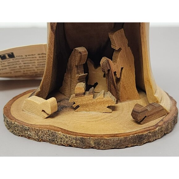 Vintage Wilderness Woods Olive Wood Nativity Christmas Ornament Bell Made Israel - Picture 7 of 10
